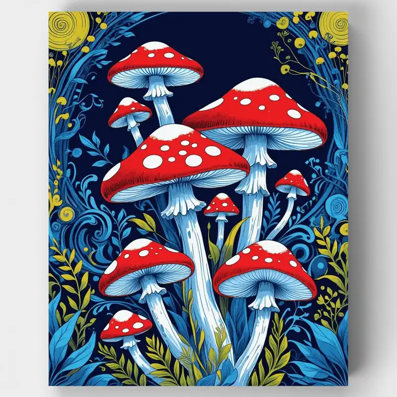 Precio De Oferta Setas Rojas Caprichosas en Bosque Encantado - Kit de pintar por números - Lienzo Enrollado / 24 Colores