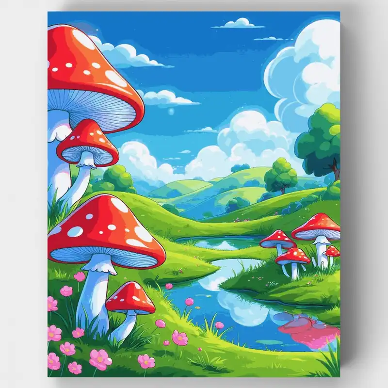Precio Reducido Valle de Hongos Caprichoso - Kit de pintar por números - Lienzo Enrollado / 24 Colores