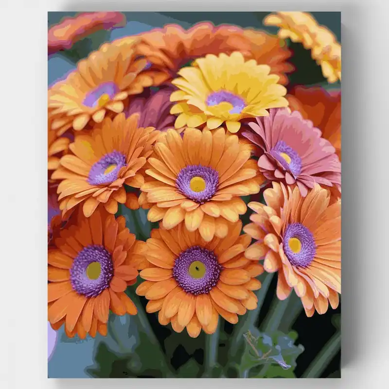 Kit de pintar por números de Ramo de Margaritas Gerbera Vibrantes - Lienzo Enrollado / 24 Colores Disponible Ahora