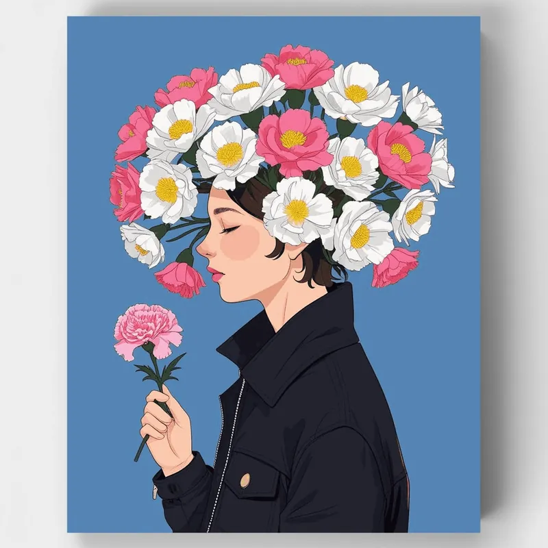 Retrato Floral Mujer con Cabello Floreciente - Kit de pintar por números - Lienzo Enrollado / 24 Colores Precio Rebajado