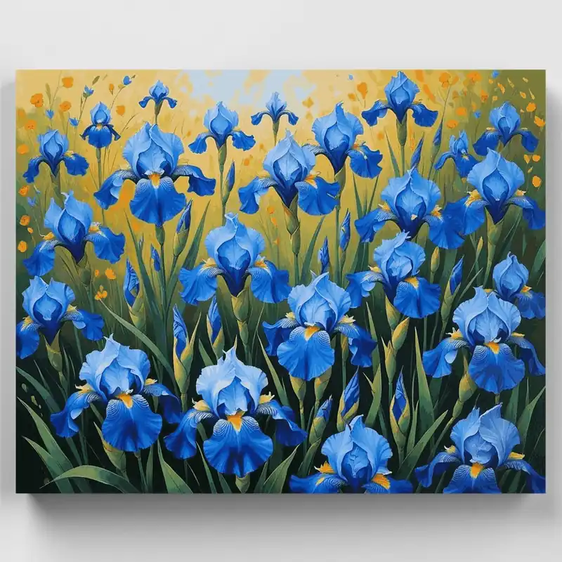 Jardín de Iris Azul - Kit de pintar por números - Lienzo Enrollado / 24 Colores Directo De Fábrica