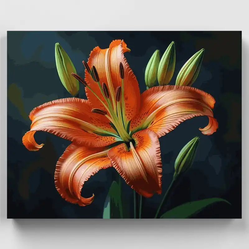 Flor de Lirio Tigre Naranja - Kit de pintar por números - Lienzo Enrollado / 24 Colores Precio Bajo