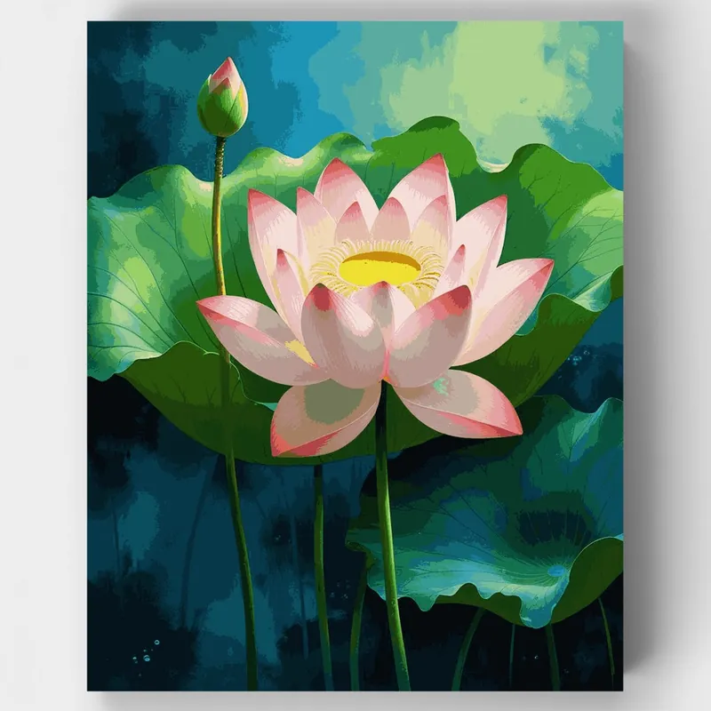 Stock Limitado Flor de Loto Serena - Kit de pintar por números - Lienzo Enrollado / 24 Colores