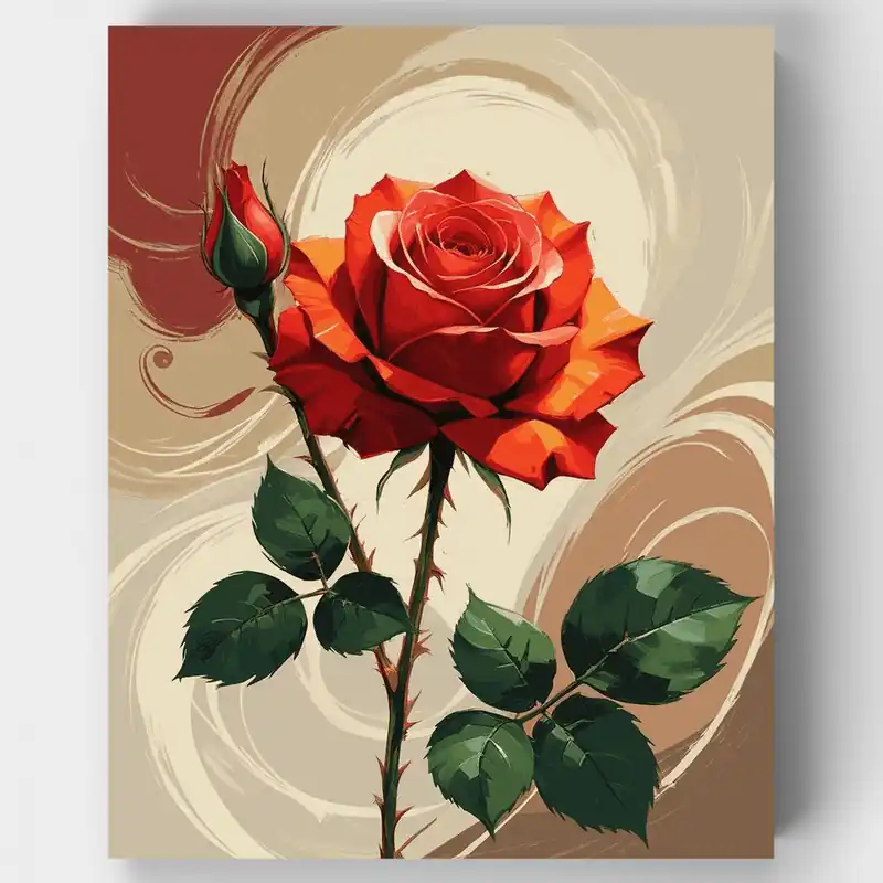 Rosa Roja con Fondo de Remolinos - Kit de pintar por números - Lienzo Enrollado / 24 Colores Garantía De Devolución De Dinero