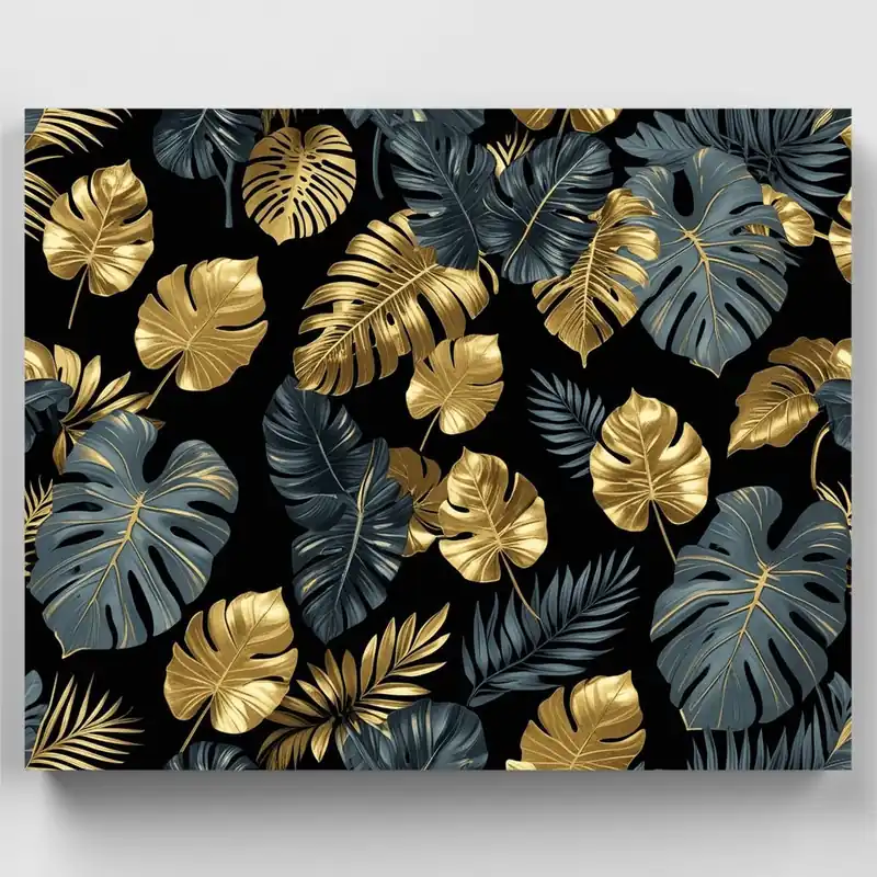 Tendencia Hojas Doradas Tropicales - Kit de pintar por números - Lienzo Enrollado / 24 Colores