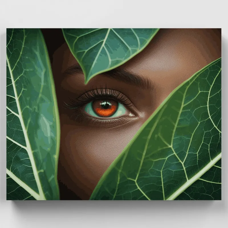 La Mirada de la Naturaleza a Través de Hojas Verdes - Kit de pintar por números - Lienzo Enrollado / 24 Colores Descuento