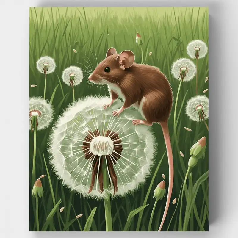 Oferta Limitada Ratón en Prado de Dientes de León - Kit de pintar por números - Lienzo Enrollado / 24 Colores