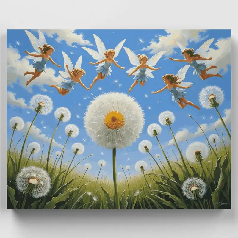 Sueños de Hada y Diente de León - Kit de pintar por números - Lienzo Enrollado / 24 Colores Auténtico