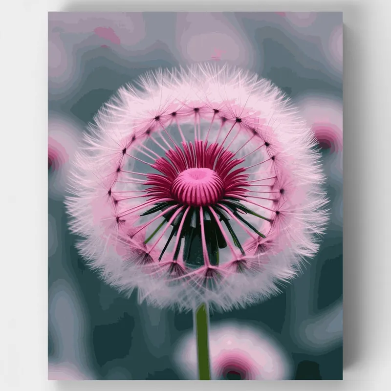 Cabeza de Semilla de Diente de León Rosa - Kit de pintar por números - Lienzo Enrollado / 24 Colores Rebajas