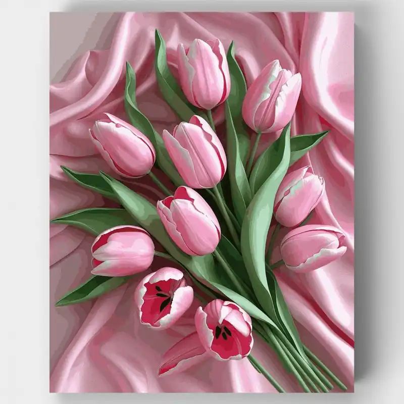 Tulipanes Rosas sobre Seda - Kit de pintar por números - Lienzo Enrollado / 24 Colores Mejor Precio