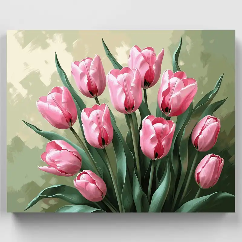 Arreglo Elegante de Tulipanes Rosas - Kit de pintar por números - Lienzo Enrollado / 24 Colores Nueva Colección