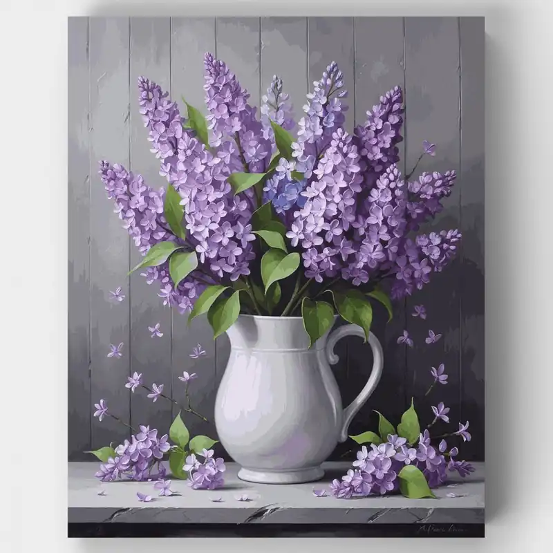 Barato Lilas Moradas en Jarra Blanca - Kit de pintar por números - Lienzo Enrollado / 24 Colores