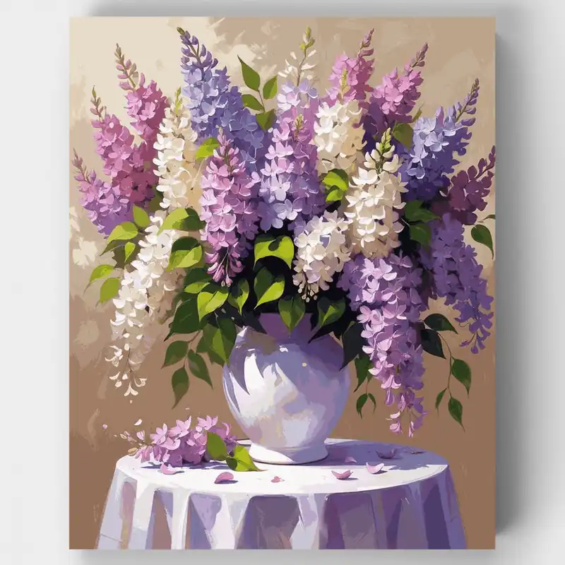 Ramo de Lilas Naturaleza Muerta - Kit de pintar por números - Lienzo Enrollado / 24 Colores Certificado