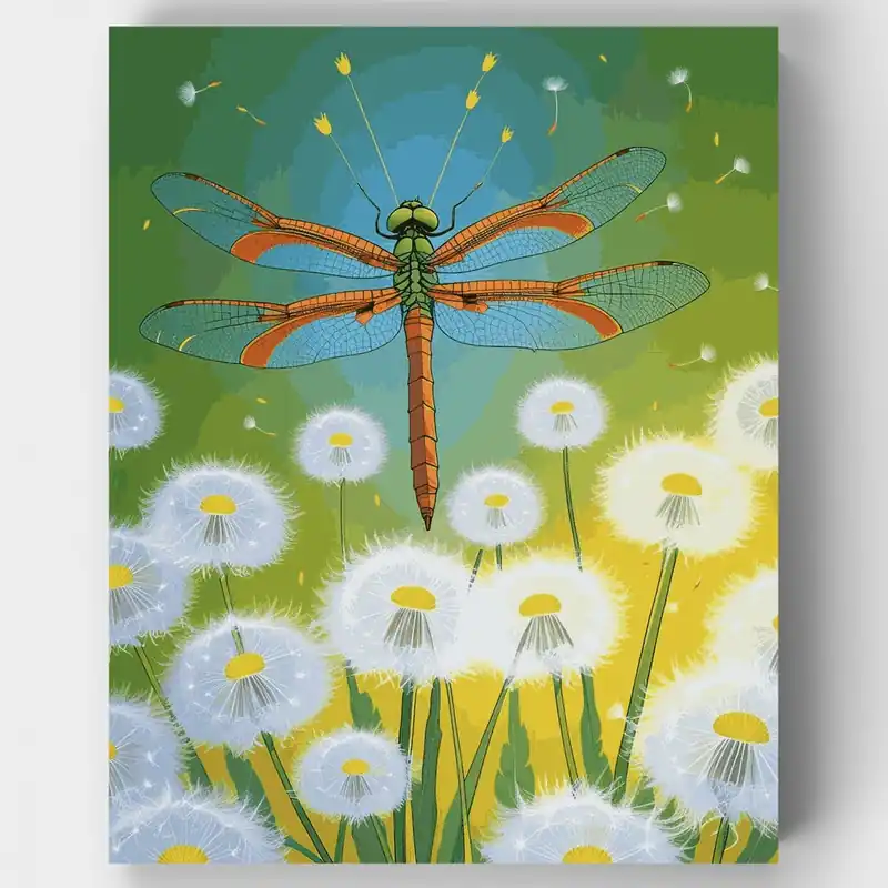 Profesional Libélula Sobre Dientes de León - Kit de pintar por números - Lienzo Enrollado / 24 Colores