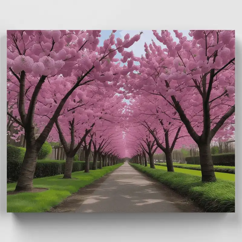 Artesanal Túnel de Cerezos en Flor - Kit de pintar por números - Lienzo Enrollado / 24 Colores