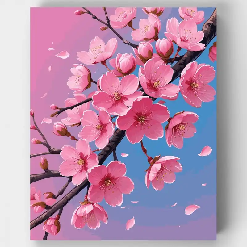 Premium Flores de Cerezo - Kit de pintar por números - Lienzo Enrollado / 24 Colores