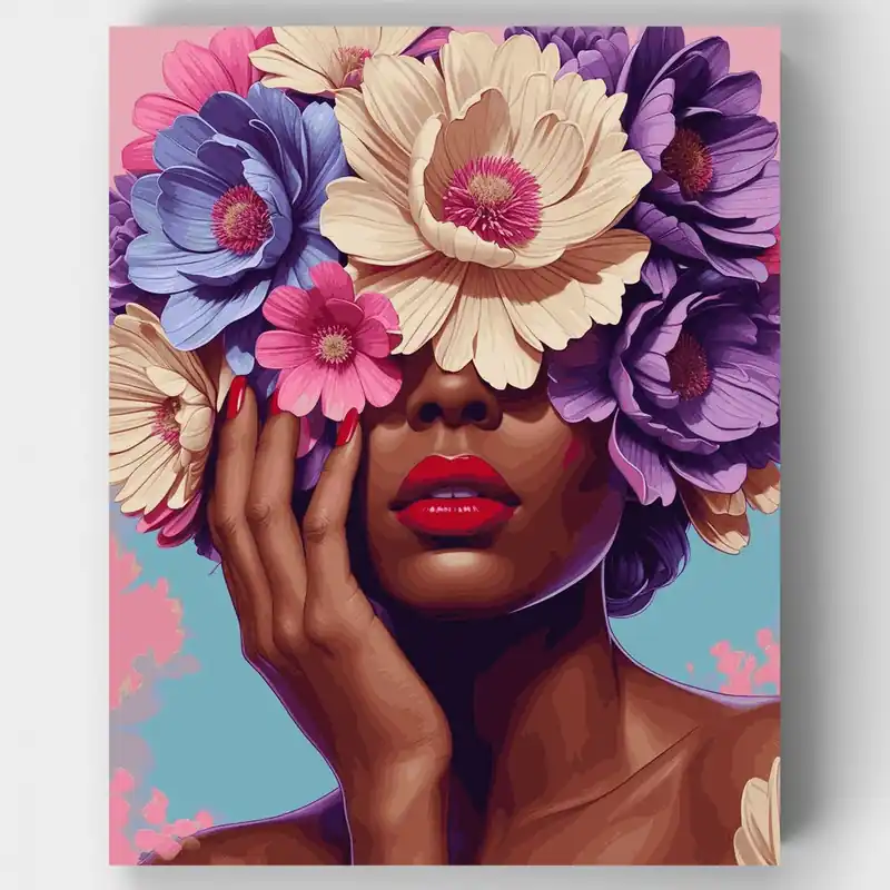 Retrato Floral con Flores Vibrantes - Kit de pintar por números - Lienzo Enrollado / 24 Colores Envío Exprés