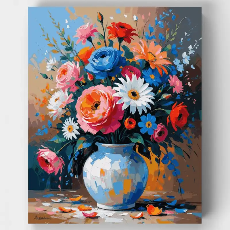 Precio De Oferta Ramo de Flores Mixtas Vibrantes - Kit de pintar por números - Lienzo Enrollado / 24 Colores
