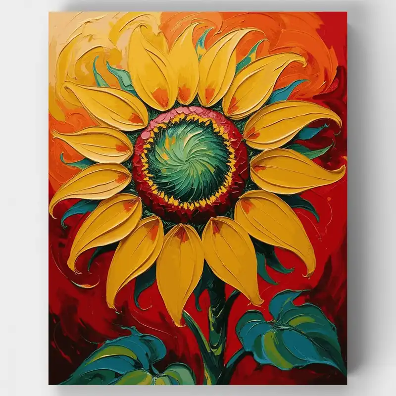 Girasol Expresivo con Pétalos en Espiral - Kit de pintar por números - Lienzo Enrollado / 24 Colores Pago Seguro
