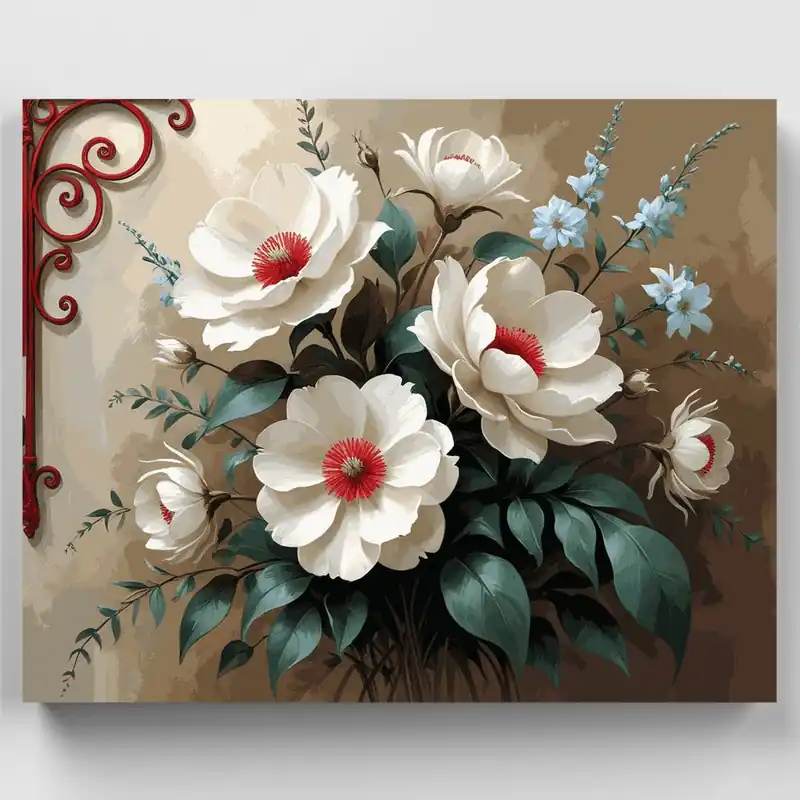 Súper Precio Elegante Ramo de Magnolias Blancas - Kit de pintar por números - Lienzo Enrollado / 24 Colores