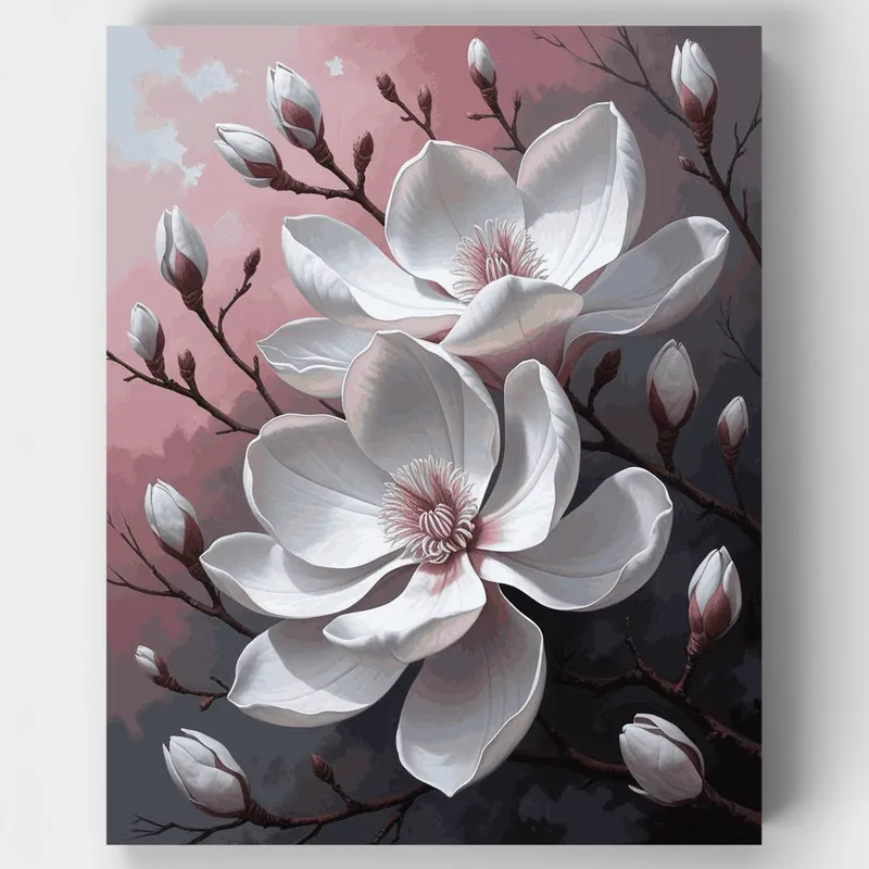 Más Vendido Flores de Magnolia en Rama - Kit de pintar por números - Lienzo Enrollado / 24 Colores