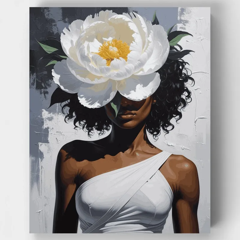 Edición Limitada Mujer Elegante con Flor de Peonía Blanca - Kit de pintar por números - Lienzo Enrollado / 24 Colores