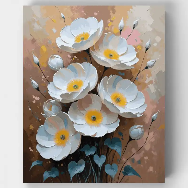 Kit de pintar por números de Amapolas Blancas Florales Abstractas - Lienzo Enrollado / 24 Colores Oferta