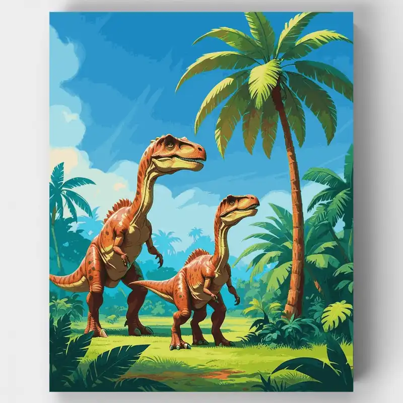 Popular Dinosaurios en el Paraíso - Kit de pintar por números - Lienzo Enrollado / 24 Colores