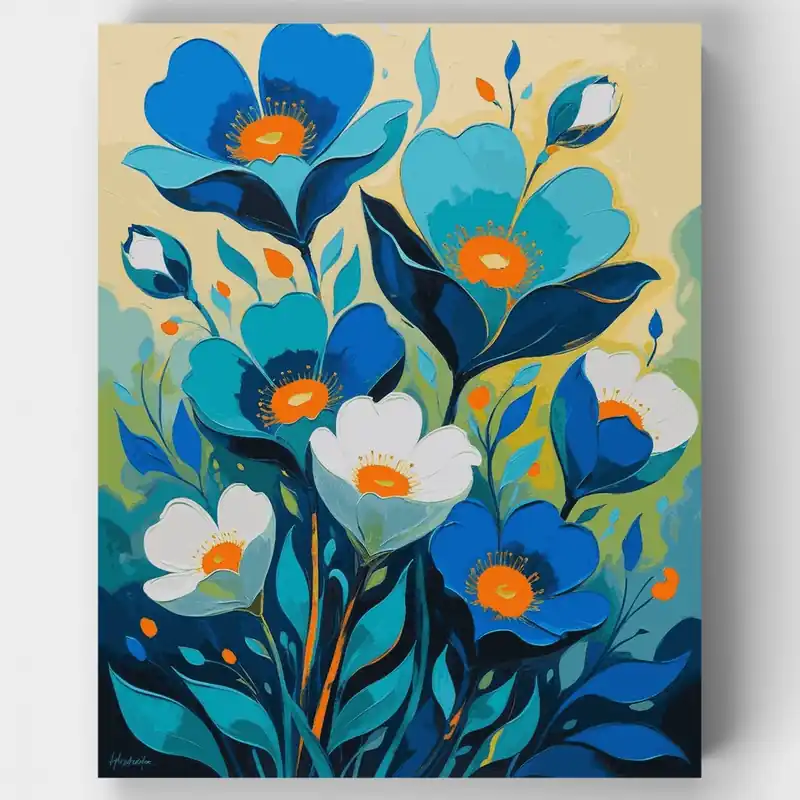 Envío Exprés Ramo Floral Azul - Kit de pintar por números - Lienzo Enrollado / 24 Colores