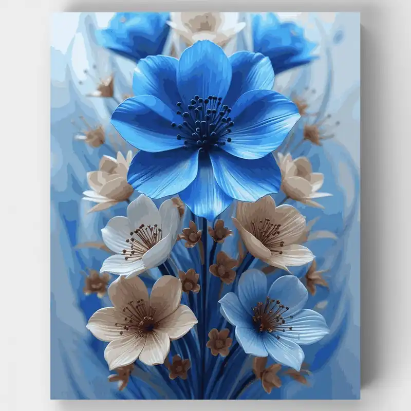 Arreglo de Flores Silvestres Azules - Kit de pintar por números - Lienzo Enrollado / 24 Colores Imprescindible (Must-Have)