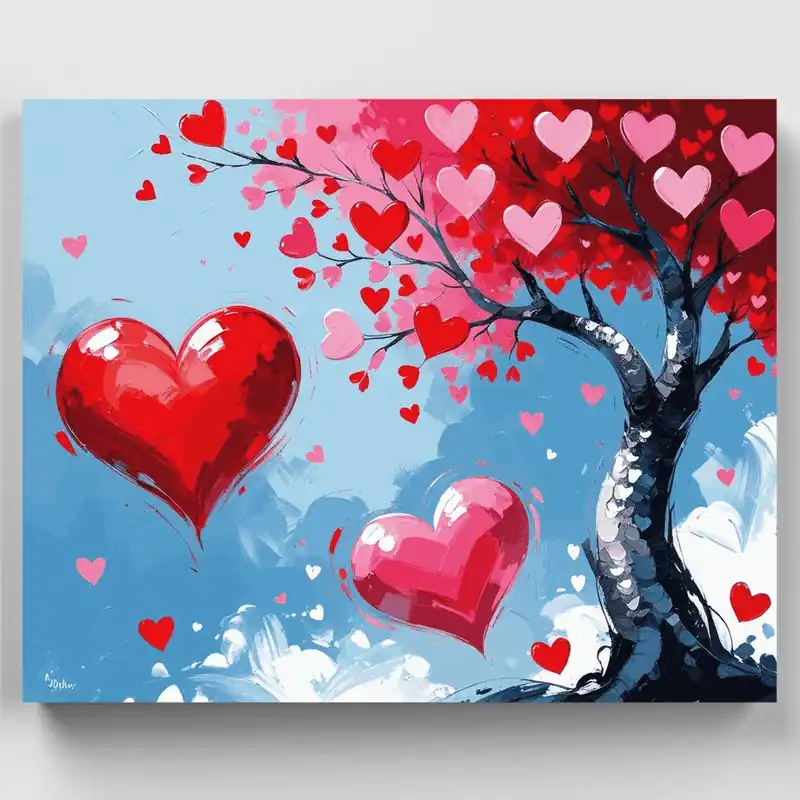 Garantía Incluida Árbol Corazón de San Valentín - Kit de pintar por números - Lienzo Enrollado / 24 Colores