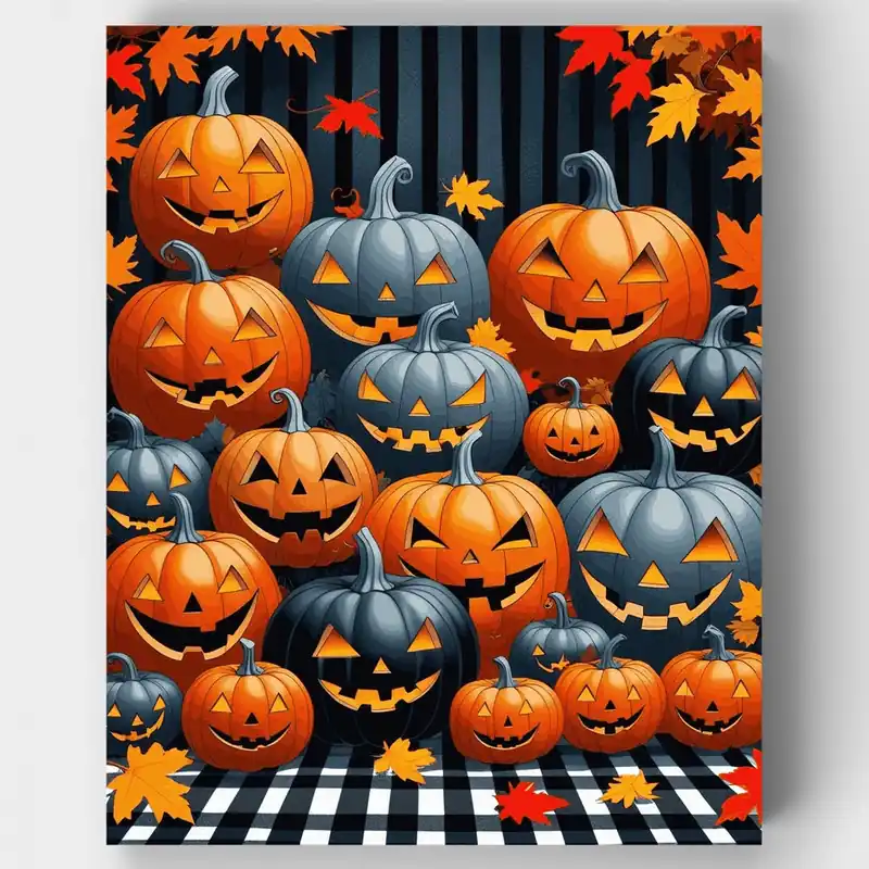 Envío Internacional Colección de Calabazas de Halloween - Kit de pintar por números - Lienzo Enrollado / 24 Colores