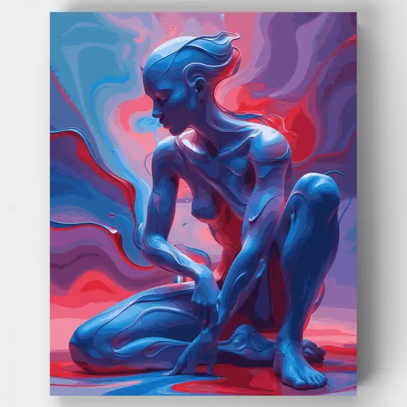 Figura Azul Fluida en Colores Arremolinados - Kit de pintar por números - Lienzo Enrollado / 24 Colores Máxima Calidad