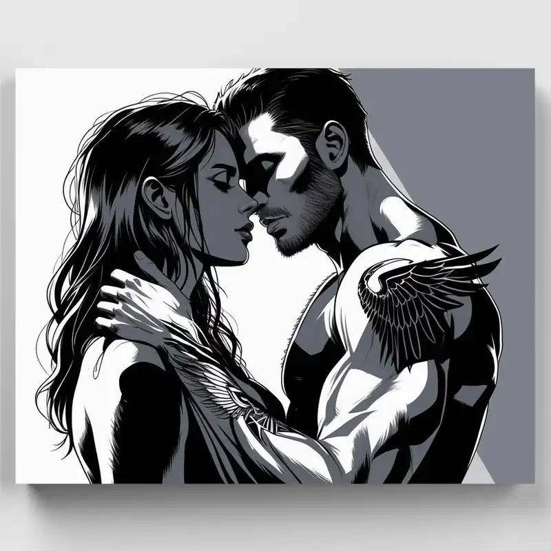 A Buen Precio Abrazo de Amantes Alados - Kit de pintar por números - Lienzo Enrollado / 15 Colores