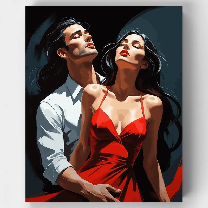 Última Versión Pareja Romántica de Tango en Rojo - Kit de pintar por números - Lienzo Enrollado / 24 Colores