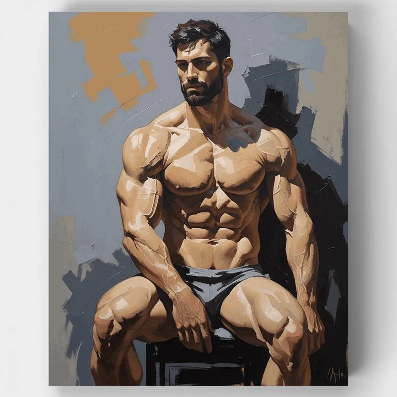 Económico Retrato de Hombre Barbudo Musculoso - Kit de pintar por números - Lienzo Enrollado / 24 Colores
