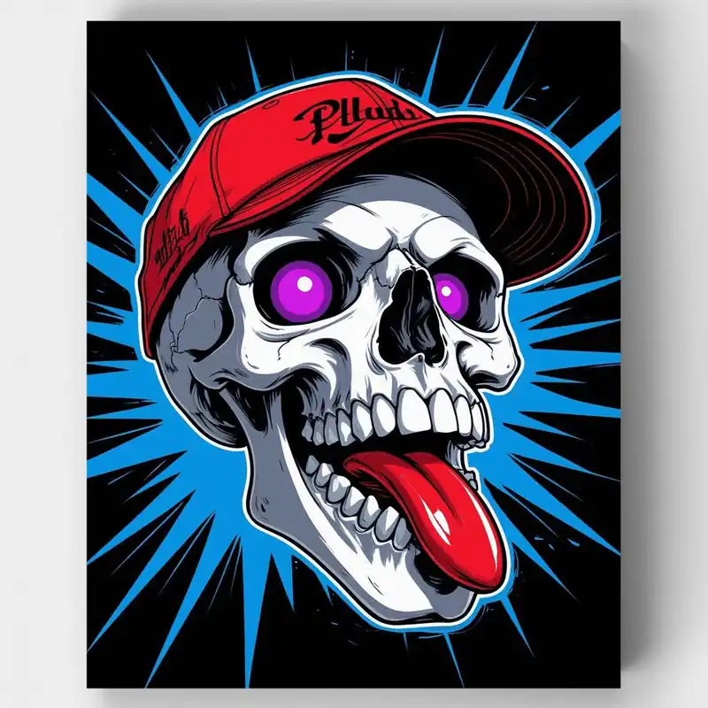 Bestseller Calavera con Boina Roja y Ojos Morados - Kit de pintar por números - Lienzo Enrollado / 24 Colores