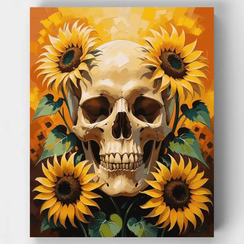 Calavera con Girasoles - Kit de pintar por números - Lienzo Enrollado / 24 Colores Comprar En Línea