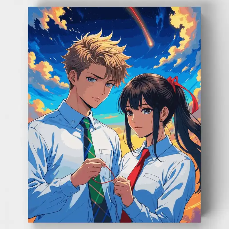 Romance Escolar de Anime Bajo Estrella Fugaz - Kit de pintar por números - Lienzo Enrollado / 24 Colores No Te Lo Pierdas
