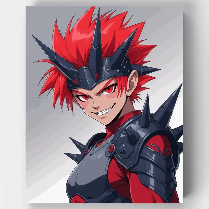 Guerrero Anime con Cabello Rojo y Armadura Puntiaguda - Kit de pintar por números - Lienzo Enrollado / 24 Colores Descuento