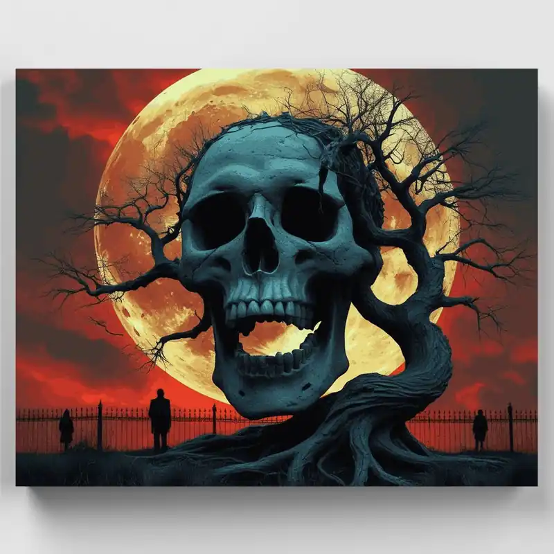 Árbol de Calaveras Espeluznante Noche de Halloween - Kit de pintar por números - Lienzo Enrollado / 24 Colores Moderno