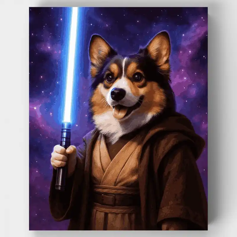 Económico Guerrero Galáctico de Mascotas - Kit de pintar por números - Lienzo Enrollado / 24 Colores