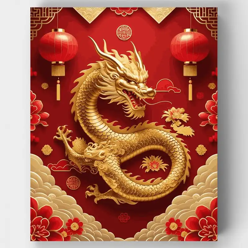 Kit de pintar por números Dragón Dorado Celebración del Año Nuevo Chino - Lienzo Enrollado / 24 Colores Nuevo Modelo