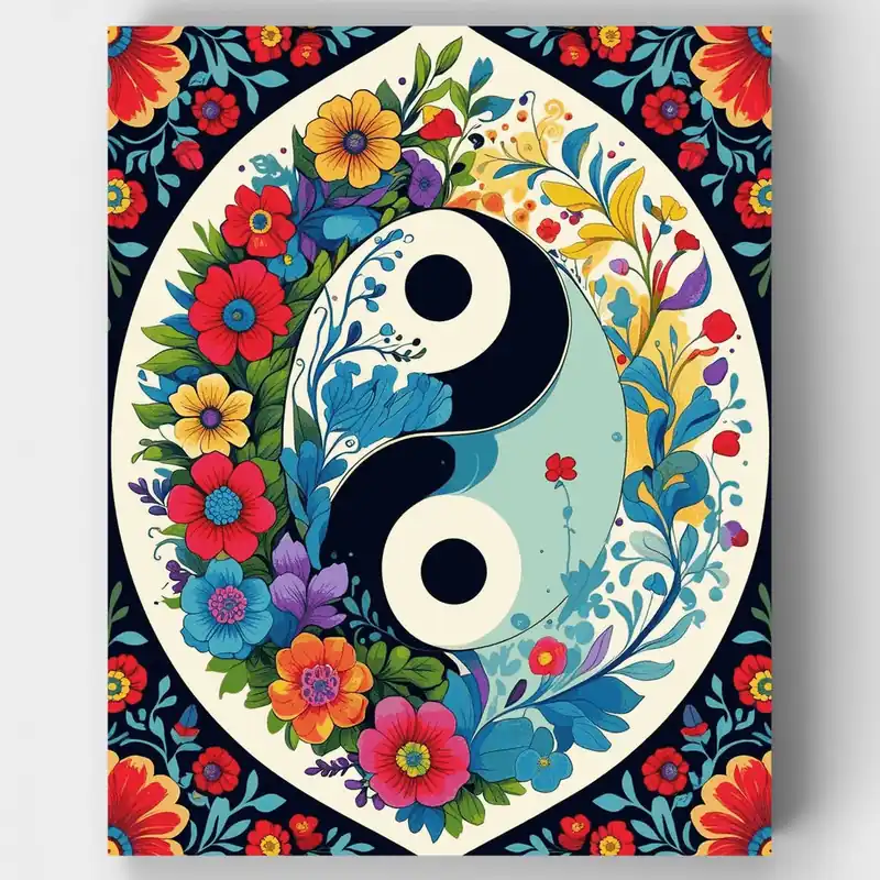 Kit de pintar por números Armonía Floral Yin Yang - Lienzo Enrollado / 24 Colores Última Versión