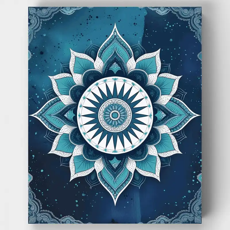 De Moda Kit de pintar por números Flor Mandala Azul Celestial - Lienzo Enrollado / 24 Colores