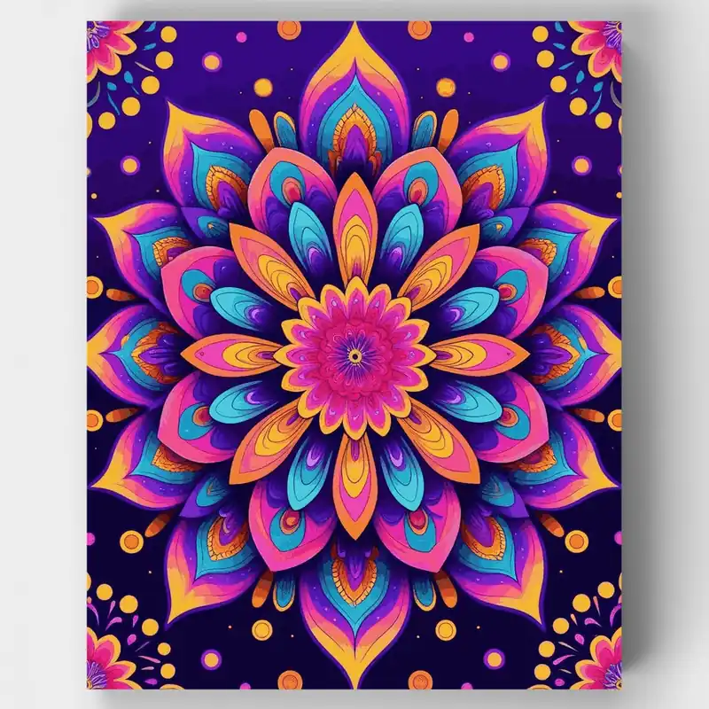 Kit de pintar por números Floración de Mandala Cósmica - Lienzo Enrollado / 24 Colores Precio Bajo