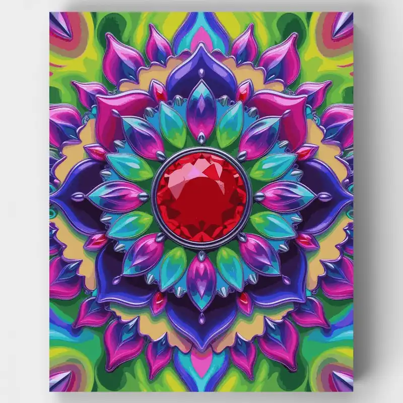 Última Versión Mandala de Gemas Radiantes - Kit de pintar por números - Lienzo Enrollado / 24 Colores