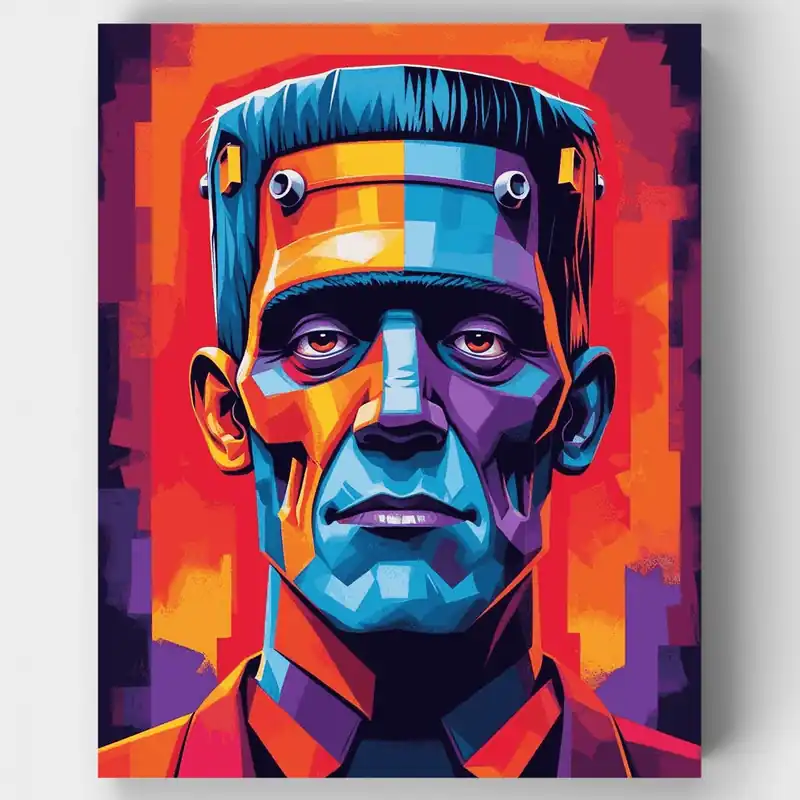 Retrato Colorido del Monstruo de Frankenstein - Kit de pintar por números - Lienzo Enrollado / 24 Colores Pago Seguro