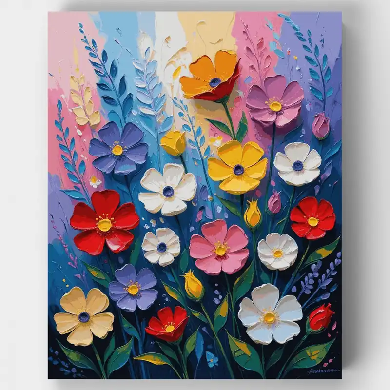 Kit de pintar por números de Ramo de Prado de Flores Silvestres Coloridas - Lienzo Enrollado / 24 Colores Entrega Rápida