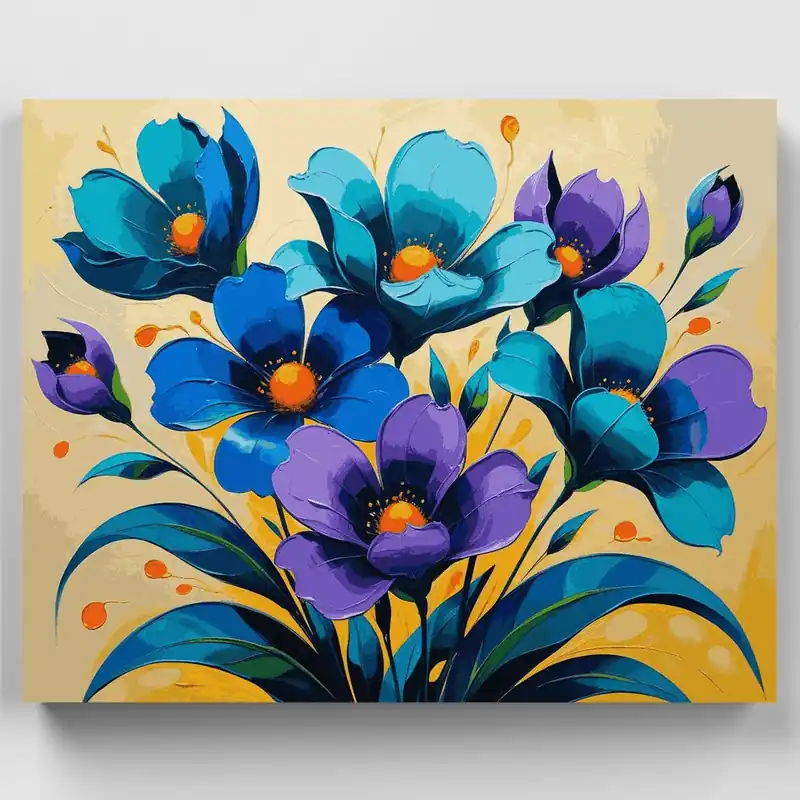 Precio De Fábrica Kit de pintar por números de Ramo Floral Azul y Púrpura - Lienzo Enrollado / 24 Colores